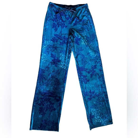 NWT Natori Lush Peony Velour Pajama Set Floral Blue Size Small - Picture 4 of 15